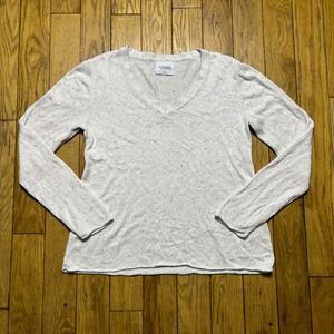Stitches + Stripes Womens V-Neck Confetti Fleck Sweater Gray Cotton Blend M